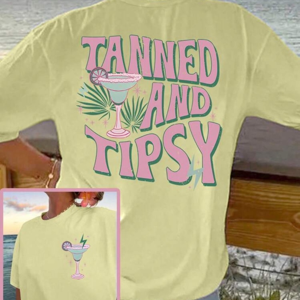 Tanned and Tipsy Graphic Tee - Yellow